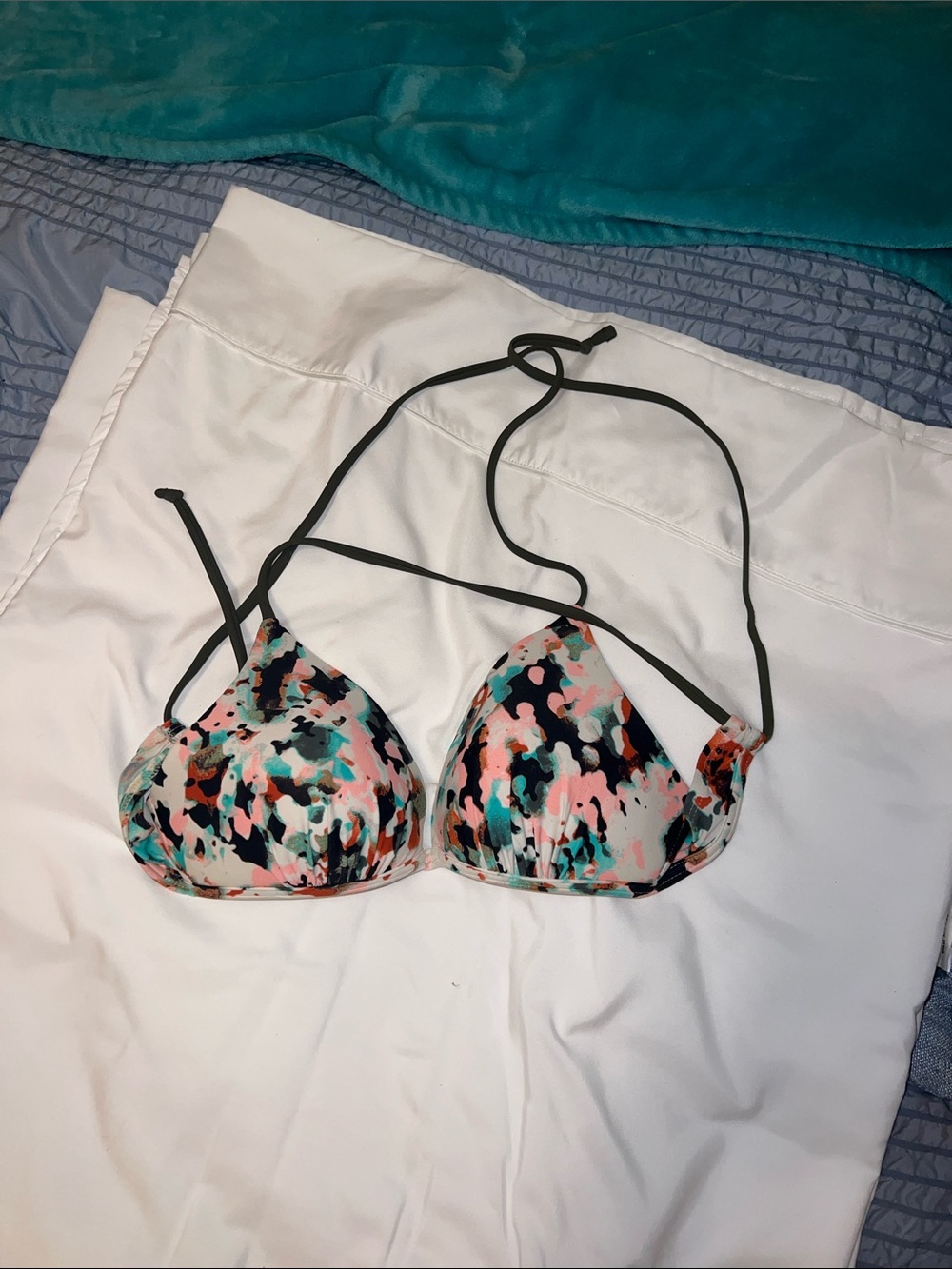 Hula Honey Multicolor Abstract Print Bikini Top - Black Straps